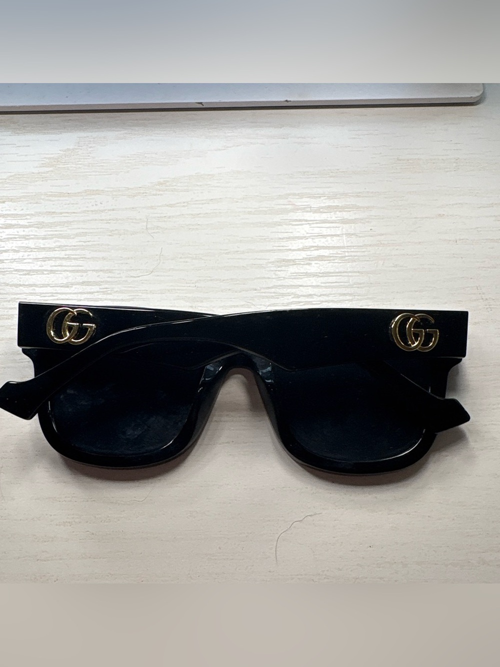 Gucci Black Shield Sunglasses with Gold GG Accents